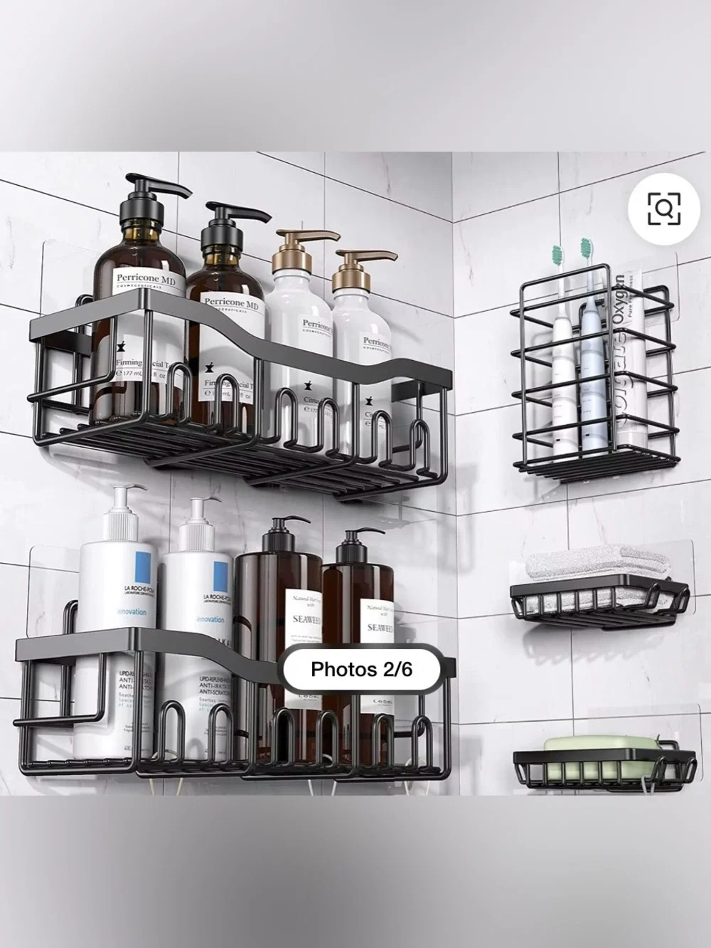 5 Pack Rustproof Iron Shower Caddy Adhesive No Drilling